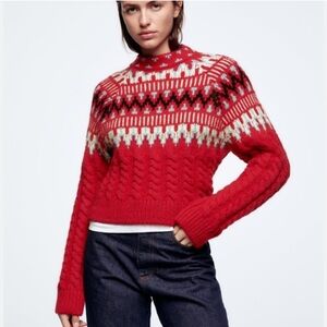 ZARA Fair Isle Cable Knit Sweater